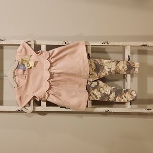 Tahari Pink Top with Floral and Gold Leggings Outfit 18 Months